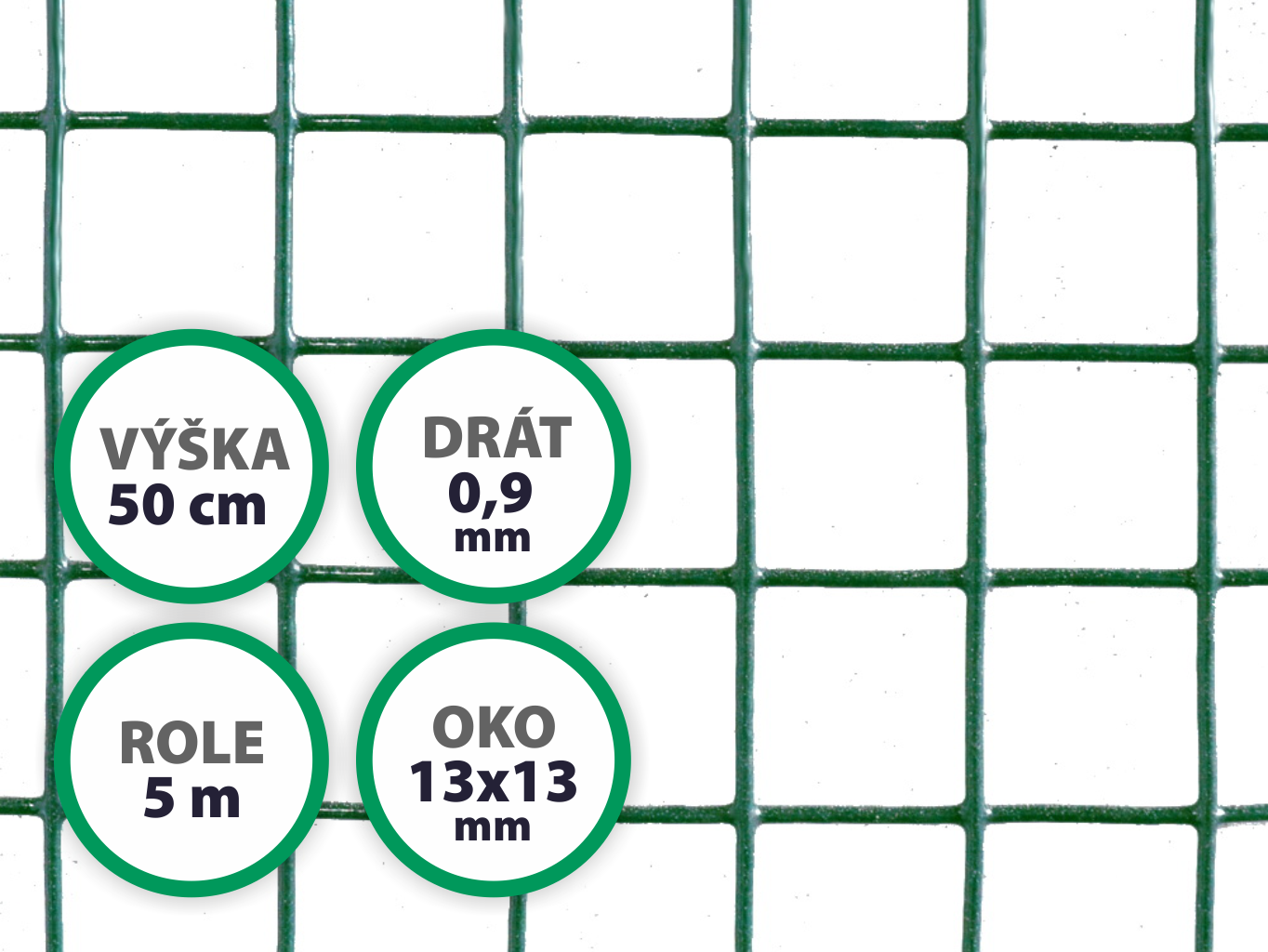 Pletivo na voliéry - PVC zelené, oko 13x13 mm, výška 50 cm, balení 5 m PLOTY Sklad5 39455 50 8595068410868