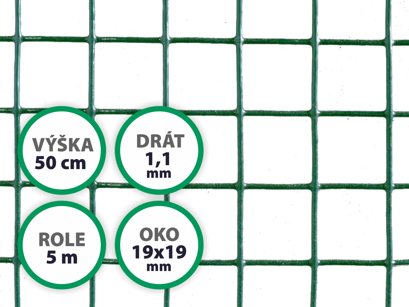 Pletivo na voliéry - PVC zelené, oko 19x19 mm, výška 50 cm, balení 5 m PLOTY Sklad5 39655 50 8595068410875