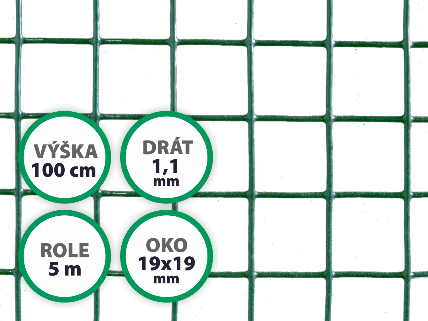 Pletivo na voliéry - PVC zelené, oko 19x19 mm, výška 100 cm, balení 5 m PLOTY Sklad5 39615 50 8595068410851