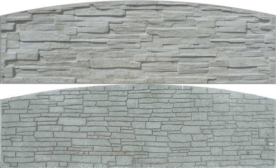 Betonová deska plotová rádius-oblouk, oboustranná – 200 x 50 cm, štípaný a skládaný kámen