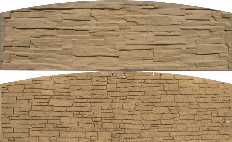 Betonová deska plotová rádius-oblouk, oboustranná – 200 x 50 cm, štípaný a skládaný kámen - pískovec