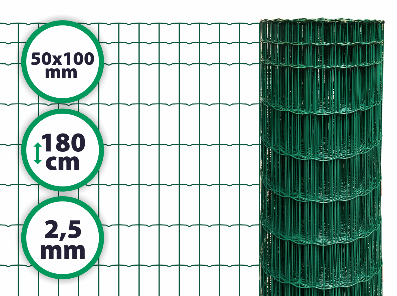 Svařované pletivo Middle – výška 180 cm, drát 2,5 mm, oko 50x100 mm