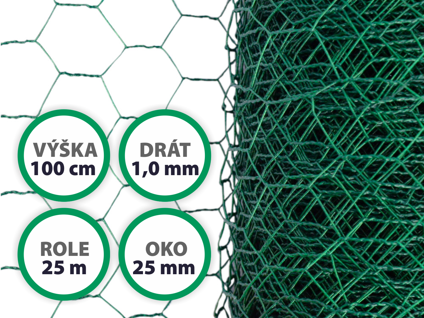 Králičí pletivo chovatelské, zelené (PVC), oko 25 mm, 100 cm výška, role 25 m PLOTY Sklad5 0 8595068410530