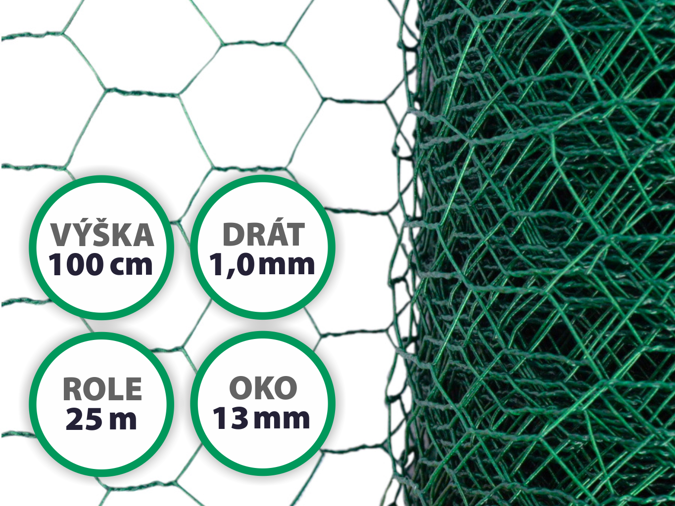 Králičí pletivo chovatelské, zelené (PVC), oko 13 mm, 100 cm výška, role 25 m