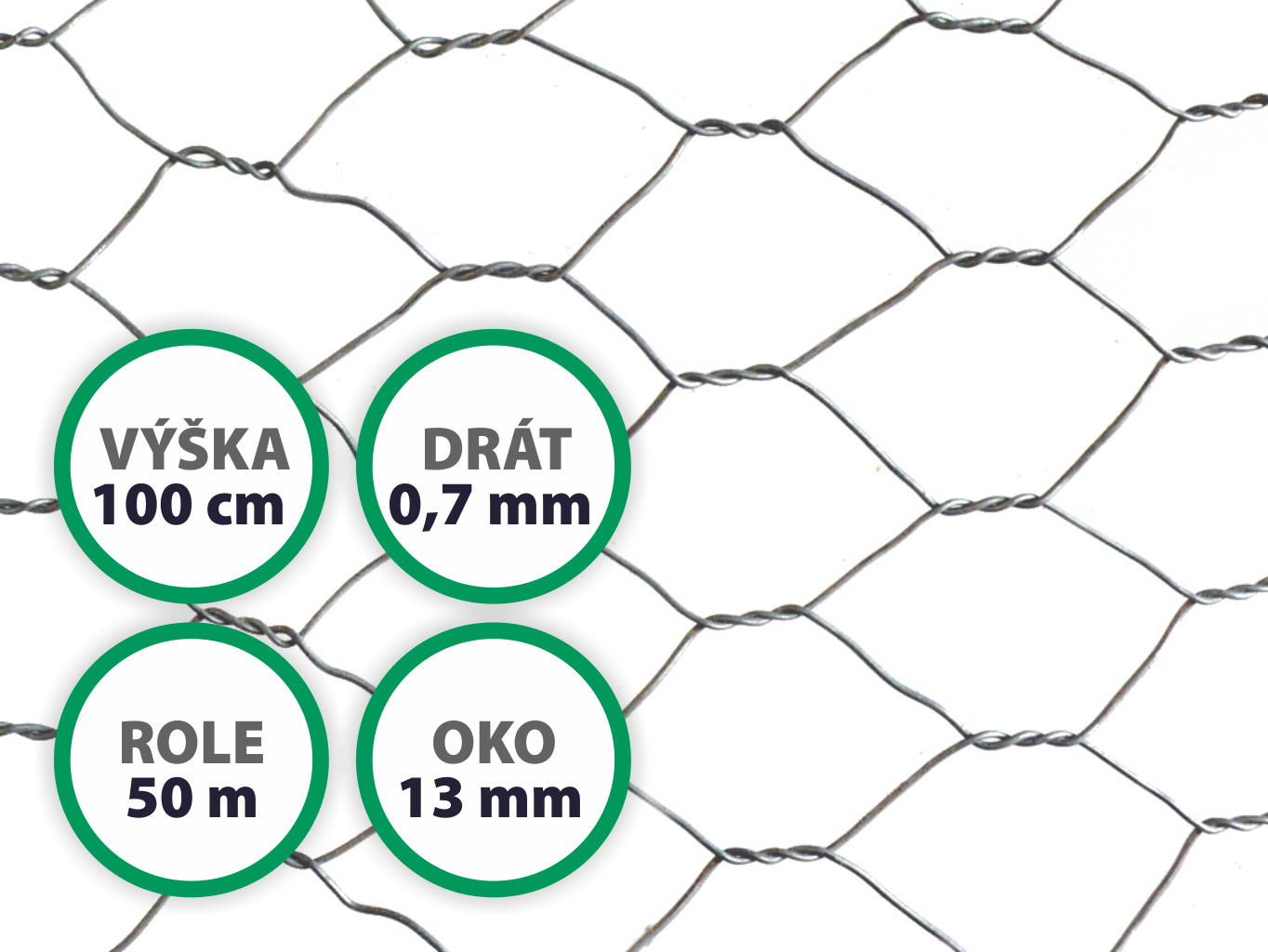 Králičí pletivo chovatelské, pozinkované (Zn), oko 13 mm, 100 cm výška, role 50 m