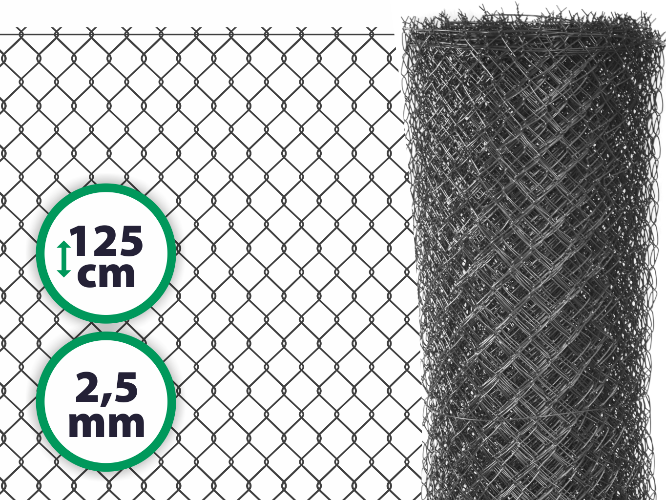 Čtyřhranné pletivo plotové poplastované s ND - výška 125 cm, drát 2,5 m, oko 50x50 mm, antracit PLOTY Sklad5 801 50 8586008800733