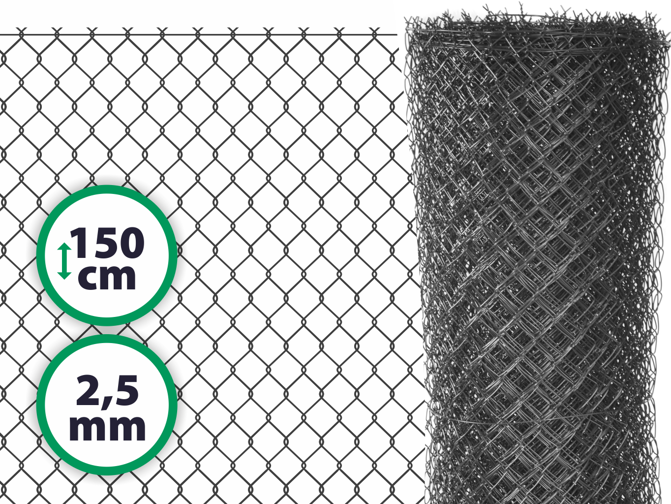 Čtyřhranné pletivo plotové poplastované s ND - výška 150 cm, drát 2,5 m, oko 50x50 mm, antracit PLOTY Sklad5 802 50 8586008800733