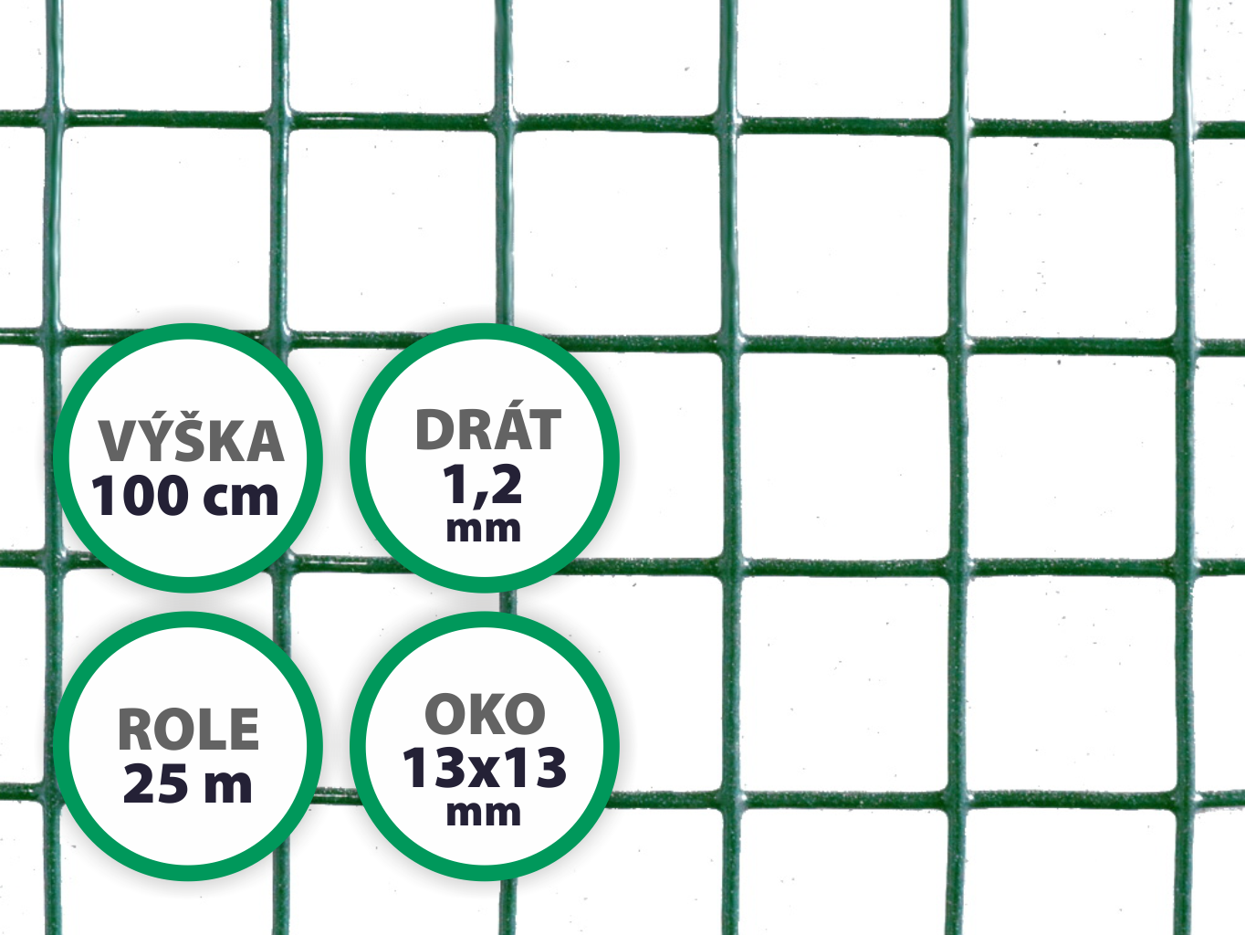 Pletivo na voliéry - oko 13x13 mm, drát 1,2 mm, Zn+PVC zelené