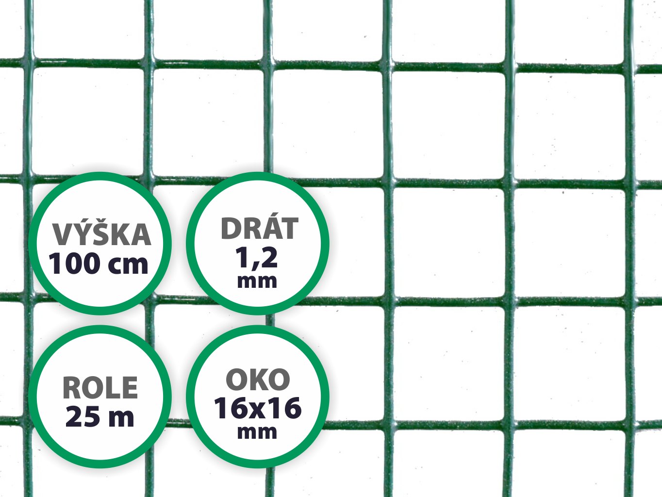 Pletivo na voliéry - oko 16x16 mm, drát 1,2 mm, Zn+PVC zelené