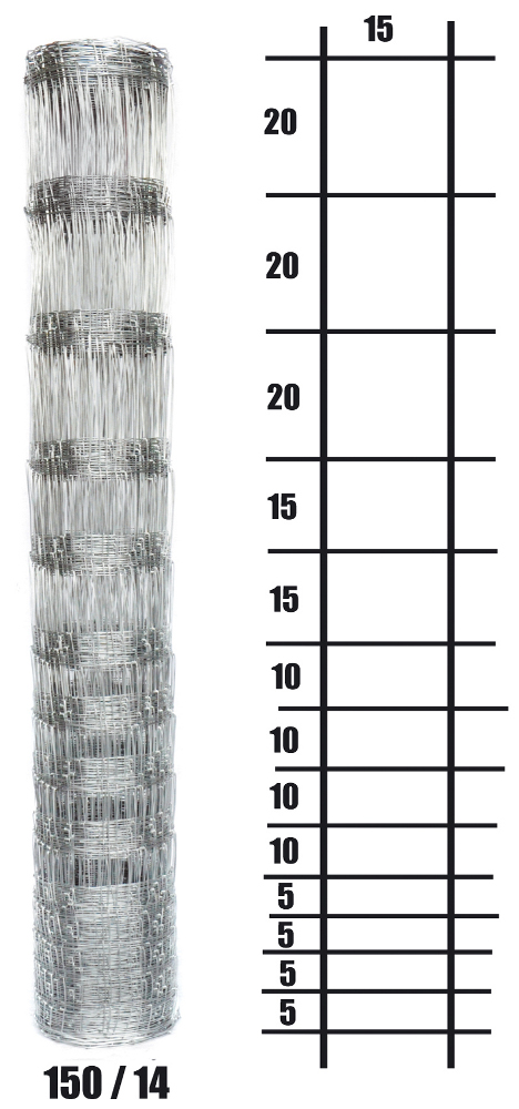 Lesnické pletivo uzlové - výška 150 cm, drát 1,6/2,0 mm, 14 drátů