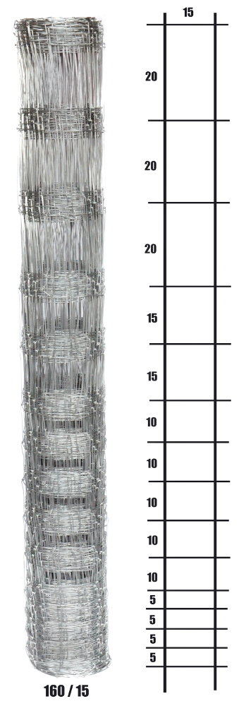 Lesnické pletivo uzlové - výška 160 cm, drát 2,0/2,8 mm, 15 drátů