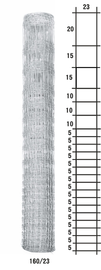 Lesnické pletivo uzlové - výška 160 cm, drát 1,6/2,0 mm, 23 drátů