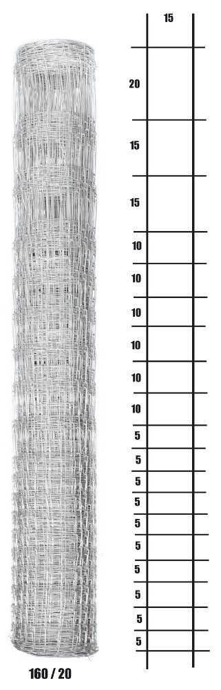Lesnické pletivo uzlové - výška 160 cm, drát 1,6/2,0 mm, 20 drátů PLOTY Sklad5 55 50 8595068453636