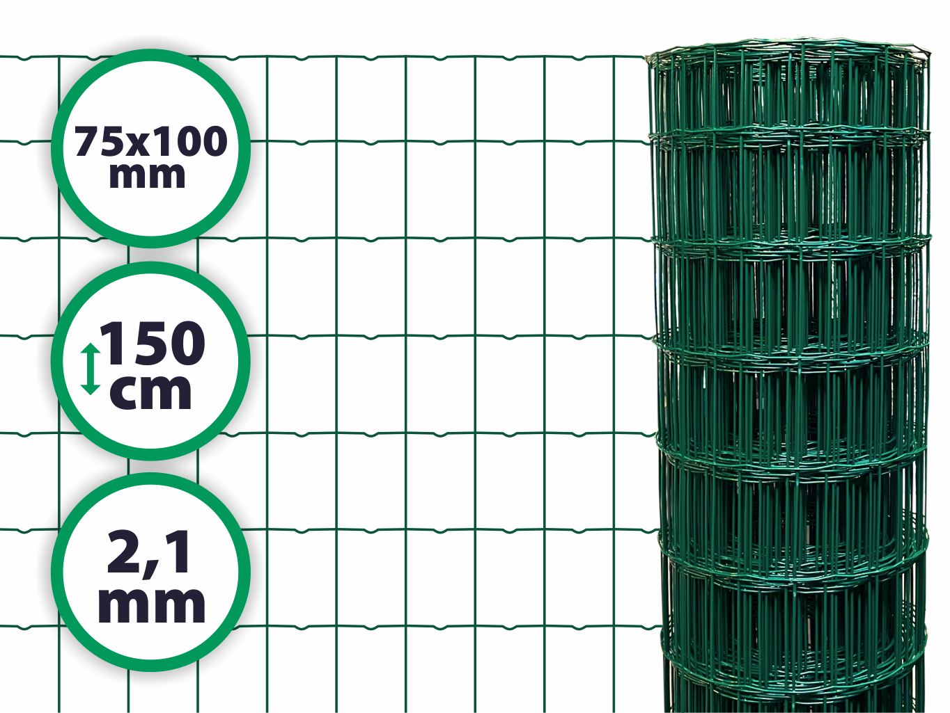 Svařované pletivo Light Plus – výška 150 cm, drát 2,1 mm, oko 75x100 mm, PVC PLOTY Sklad5 0 8595068447086