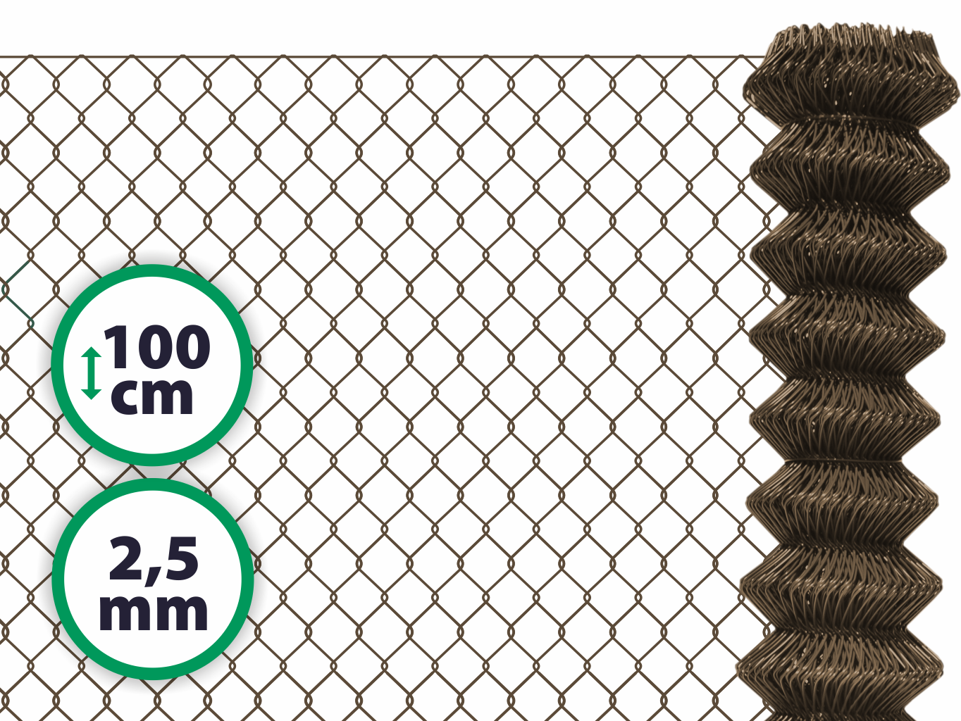 Pletivo poplastované výška 100 cm bez ND (2,5 mm; 55x55 mm; PVC; hnědé)