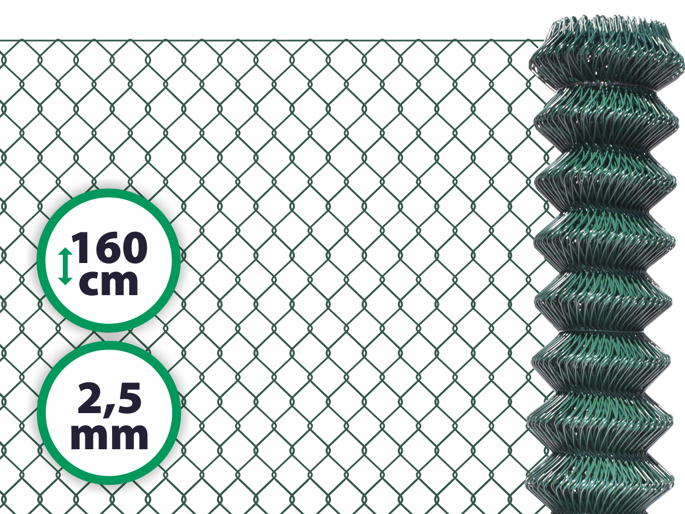 Pletivo poplastované – 160 cm bez ND (2,5 mm; 50x50 mm; PVC; zelené)