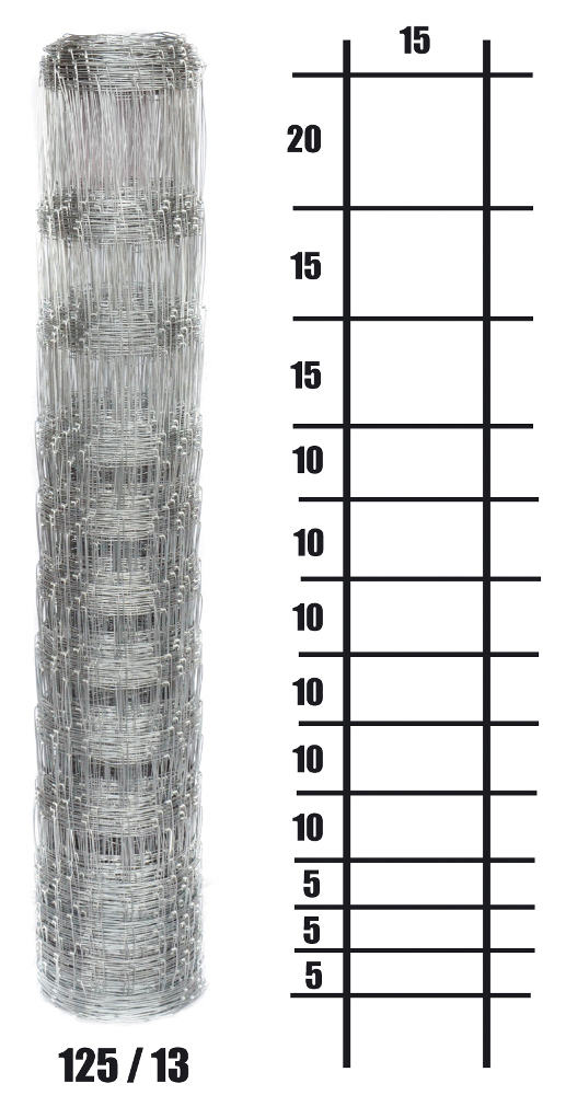 Ovčí uzlíkové pletivo výška 125 cm, 1,6/2,0 mm, 13 drátů PLOTY Sklad5 45-OVCI 57