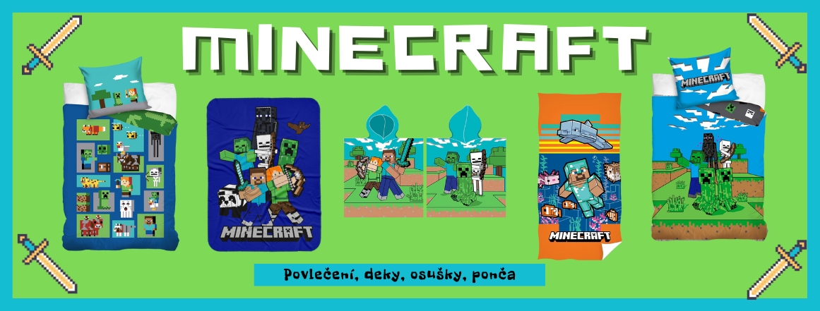 Dětské povlečení, deky, osušky a ponča Minecraft