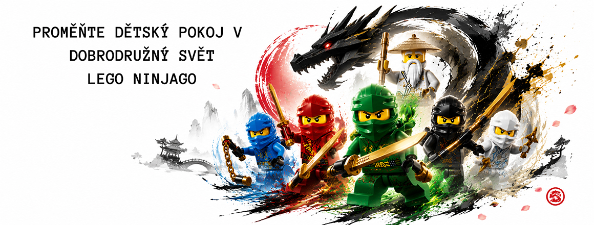 Dynamický motiv LEGO® NINJAGO® s původními hrdiny Kaiem, Jayem, Colem, Zanem, Lloydem a Mistrem Wu přináší do dětského pokoje atmosféru dobrodružství a akce.