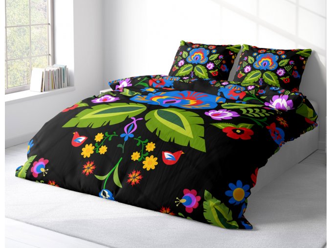 Bavlnene povleceni Folklor Lidove Kvety Cerne NL211023B vizual 1