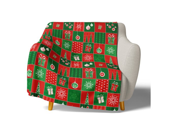 Mikroplysova deka Vanocni Patchwork na kresle KNL244003