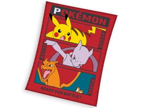 Detska mikroplysova deka Pokemon Pikachu MewToo a Charizard 110x140