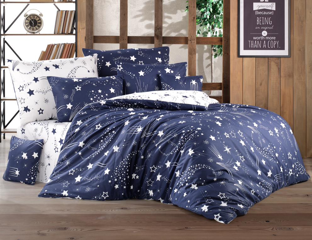 Bavlněné povlečení Galaxy Modré Velikost: 140x220 + 70x90 cm