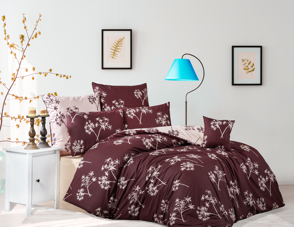 Bavlněné povlečení Idil Burgundy Velikost: 220x200 + 2x 70x90 cm