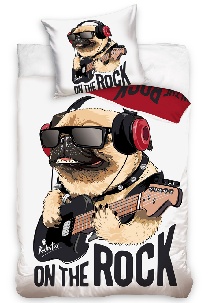TipTrde 329070 Bavlněné povlečení Pes Mops Rock Star 140x200 70x90 cm