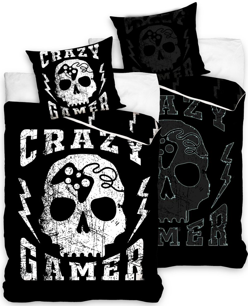 TipTrade 331554 Svítící povlečení Lebka Crazy Gamer 140x200 70x90 cm