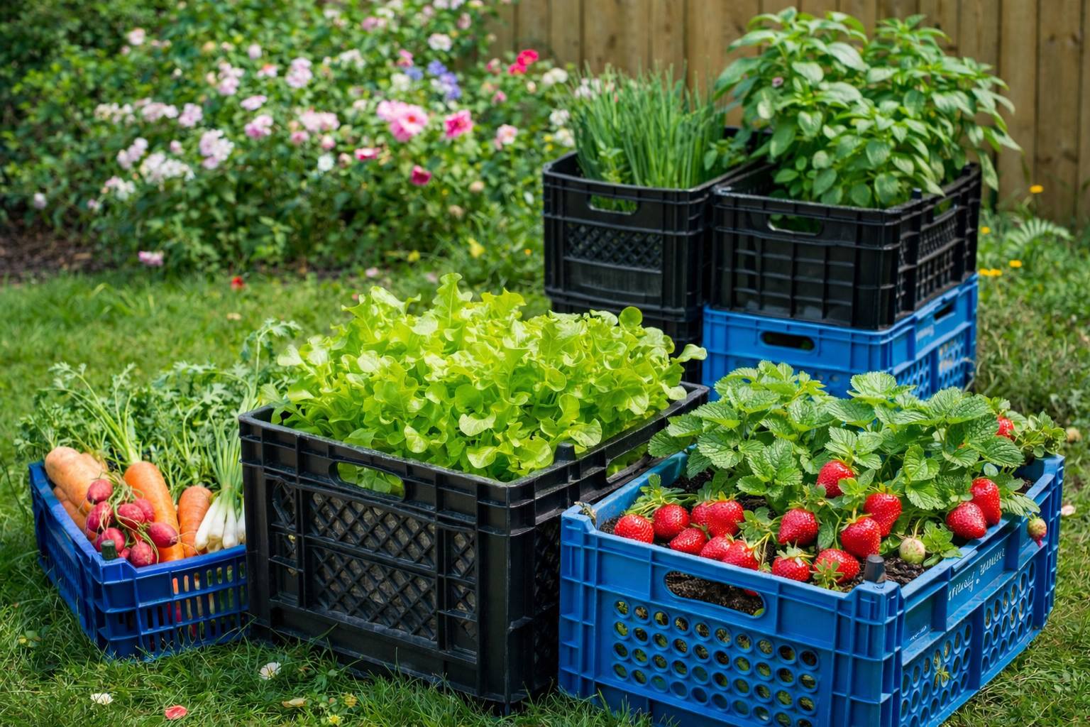 Jak využít plastové přepravky na zahradě – 10 praktických DIY nápadů