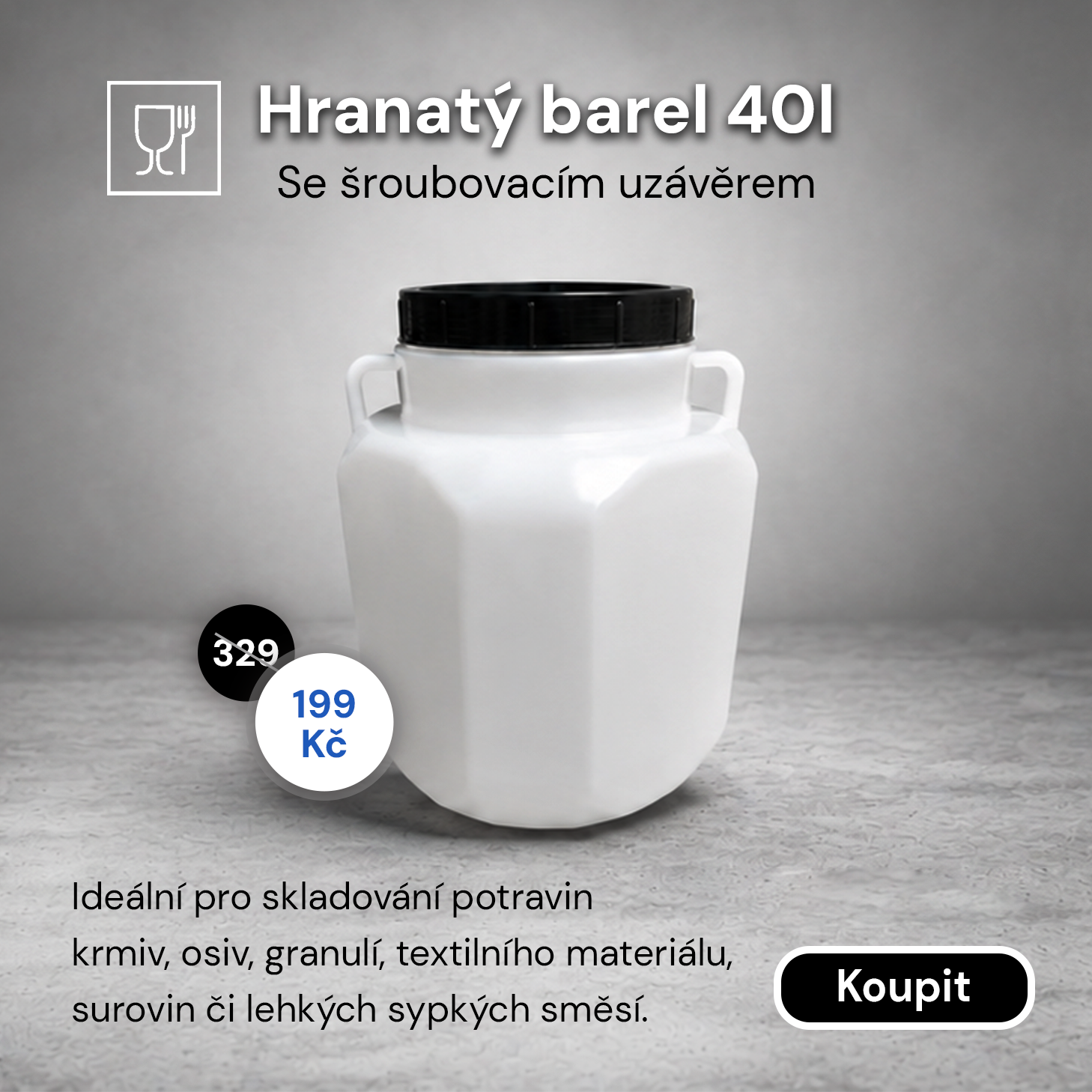 Hranatý barel Sterk 40 l s víkem, právě ve slevě 290 Kč