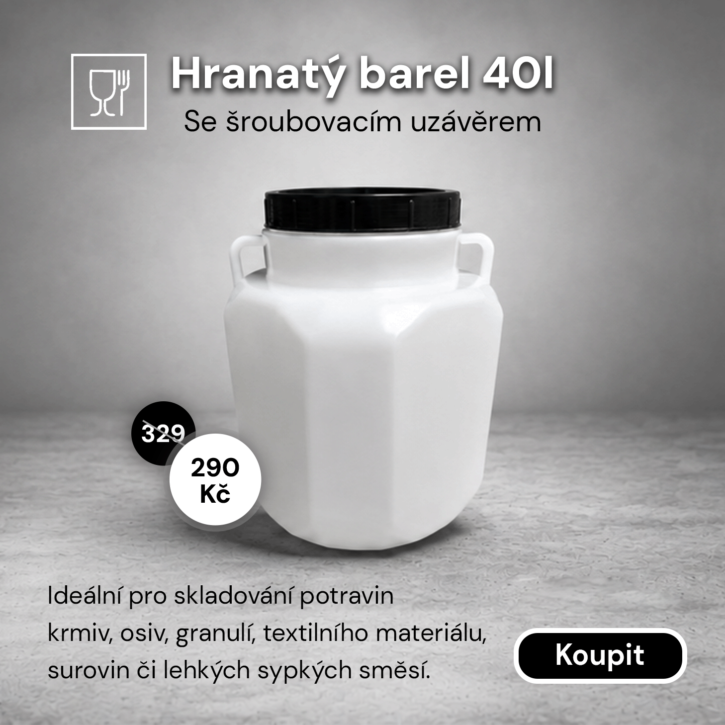 Hranatý barel Sterk 40 l s víkem, právě ve slevě 290 Kč