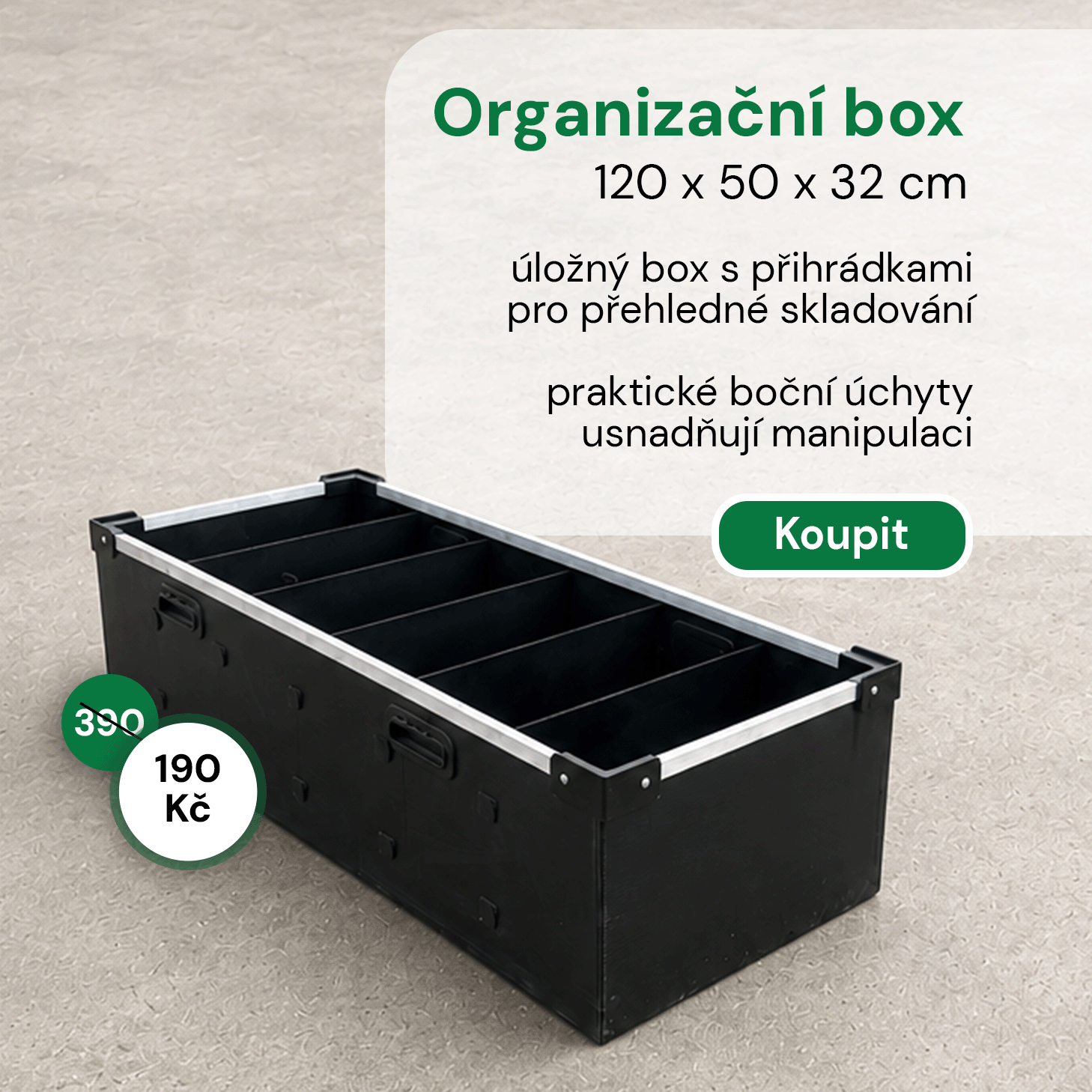 Organizační box 120 x 50 x 32 cm za akční cenu 190 Kč.