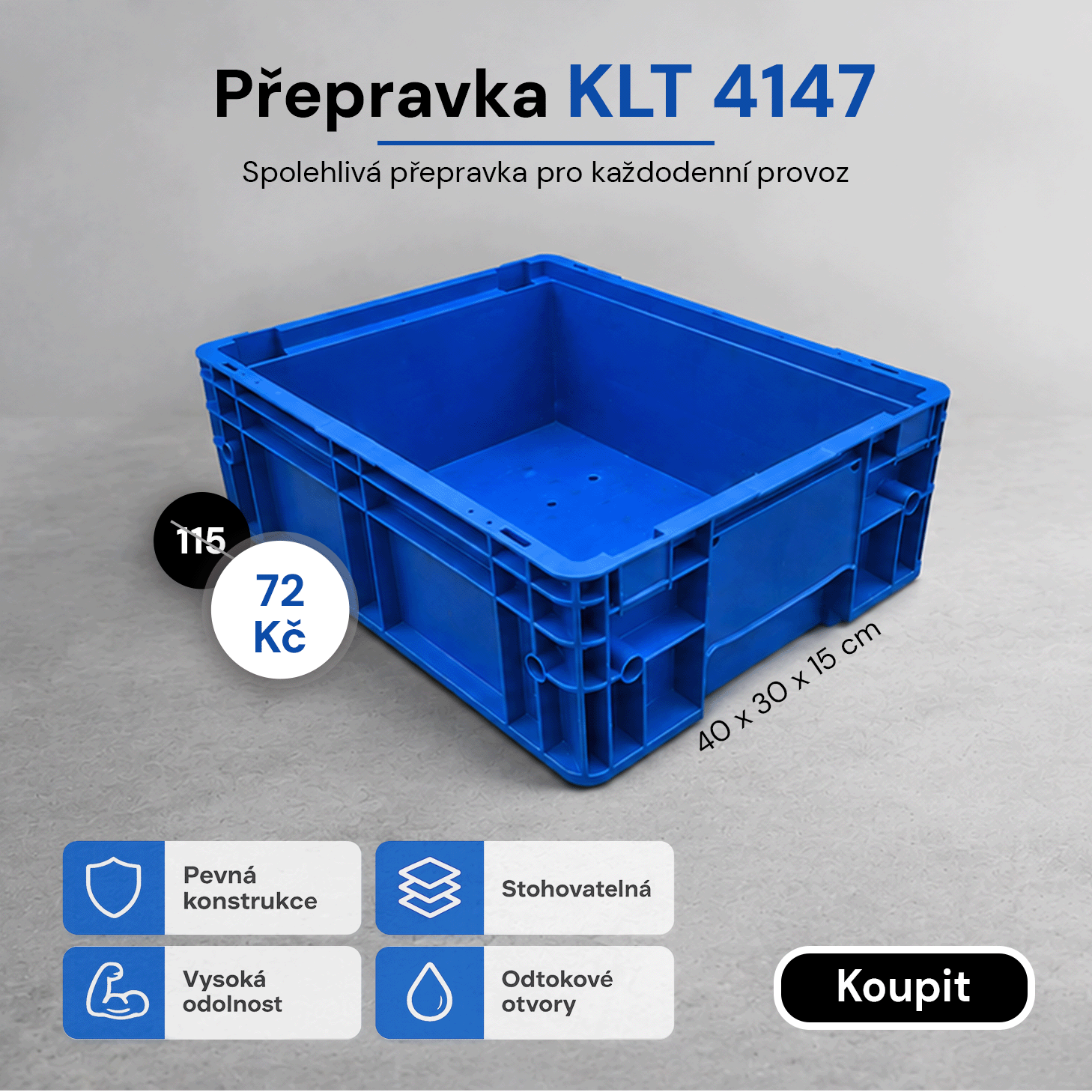 Ještě levnější. Přepravka KLT 4147 právě za akční cenu 72 Kč z původních 115 Kč.