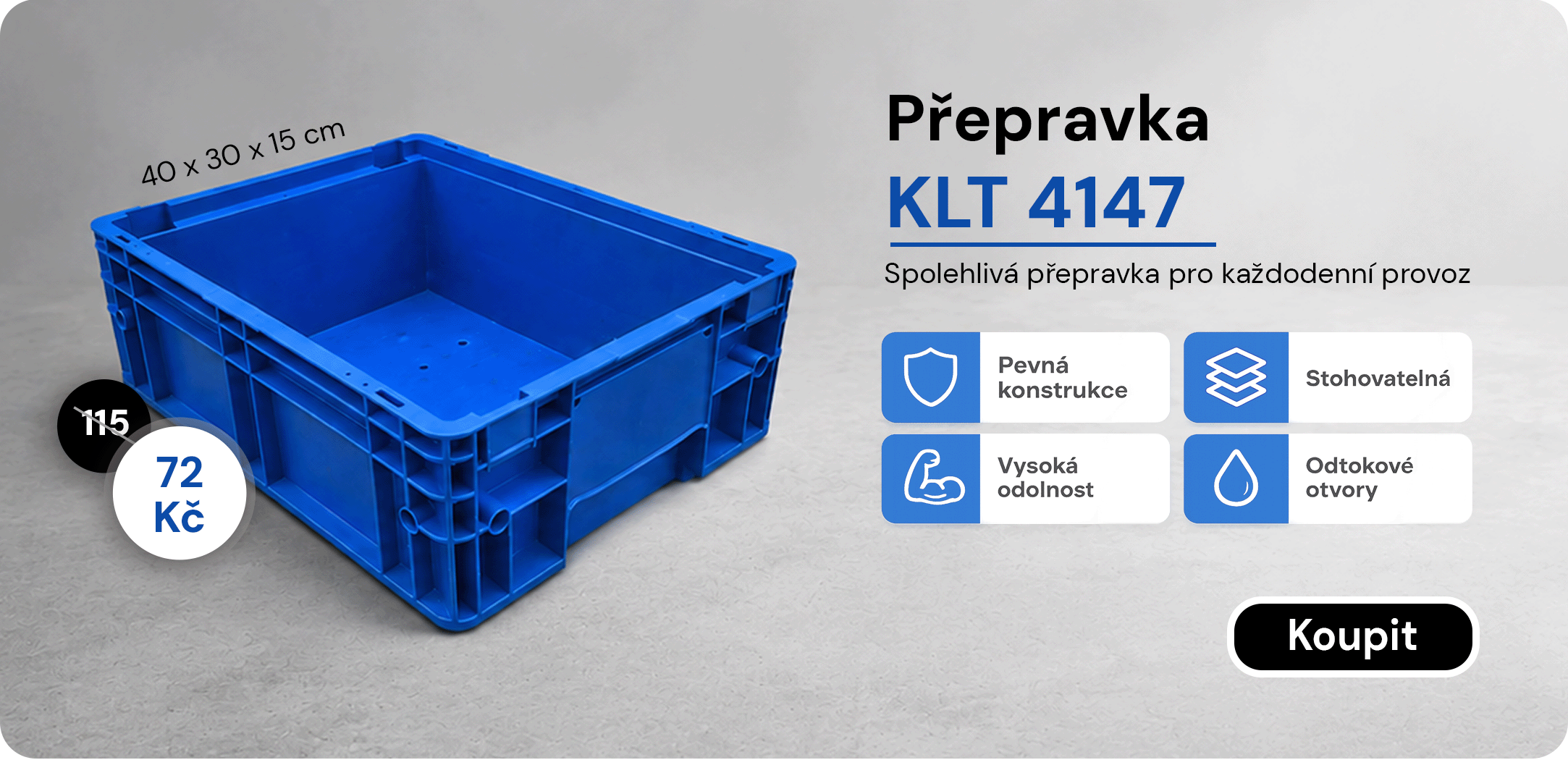 Ještě levnější. Přepravka KLT 4147 právě za akční cenu 72 Kč z původních 115 Kč.