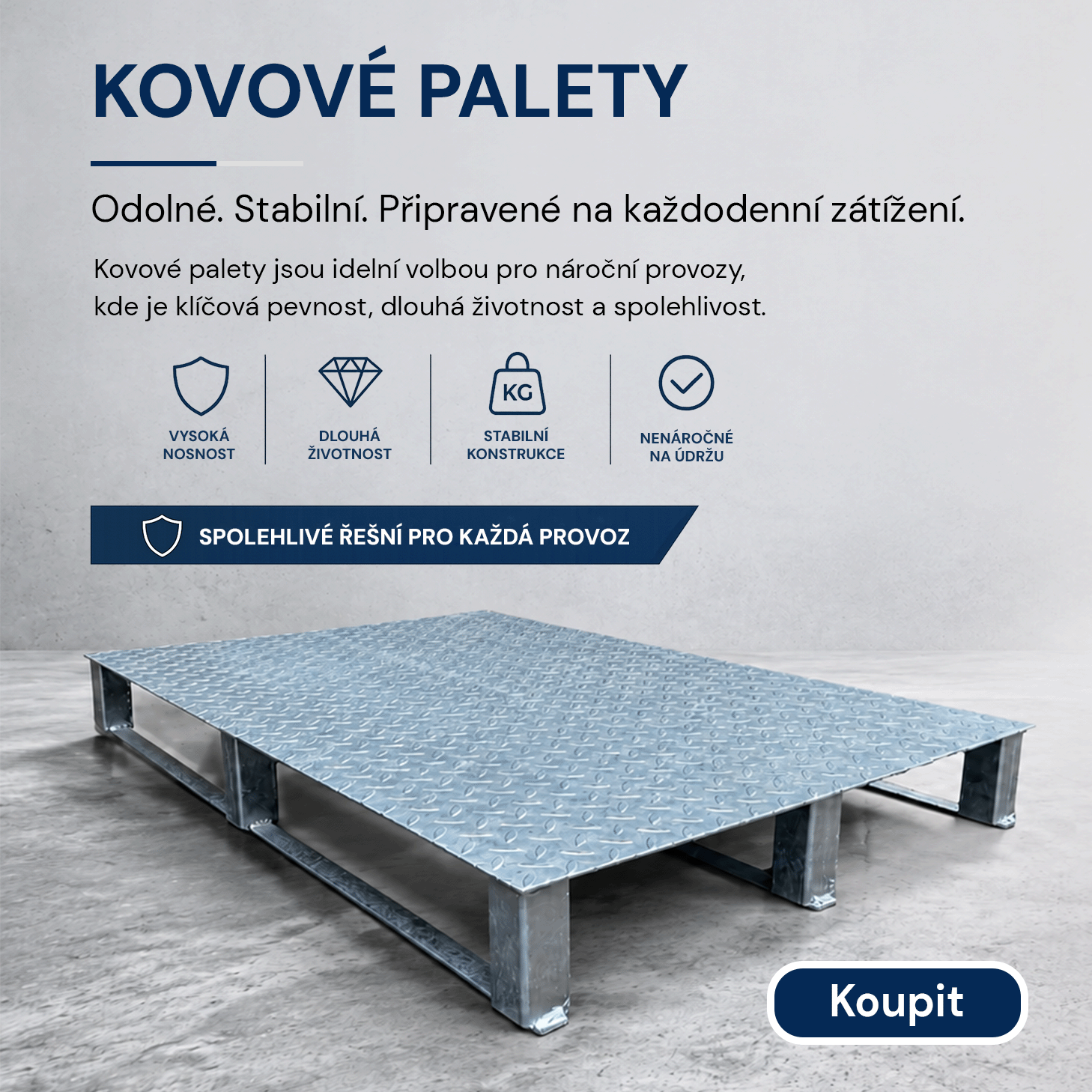 Kovové palety s akční cenou. Odolné. Stabilní. Připravené na každodenní zátížení.