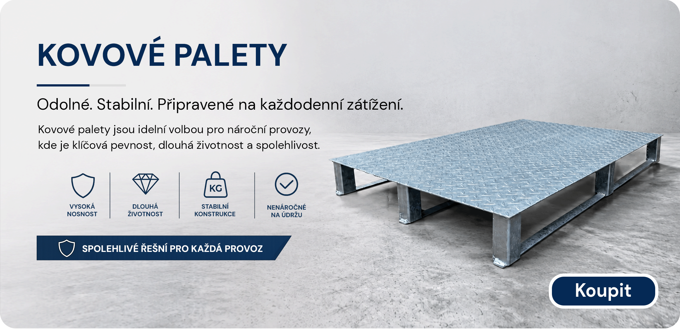 Kovové palety s akční cenou. Odolné. Stabilní. Připravené na každodenní zátížení.