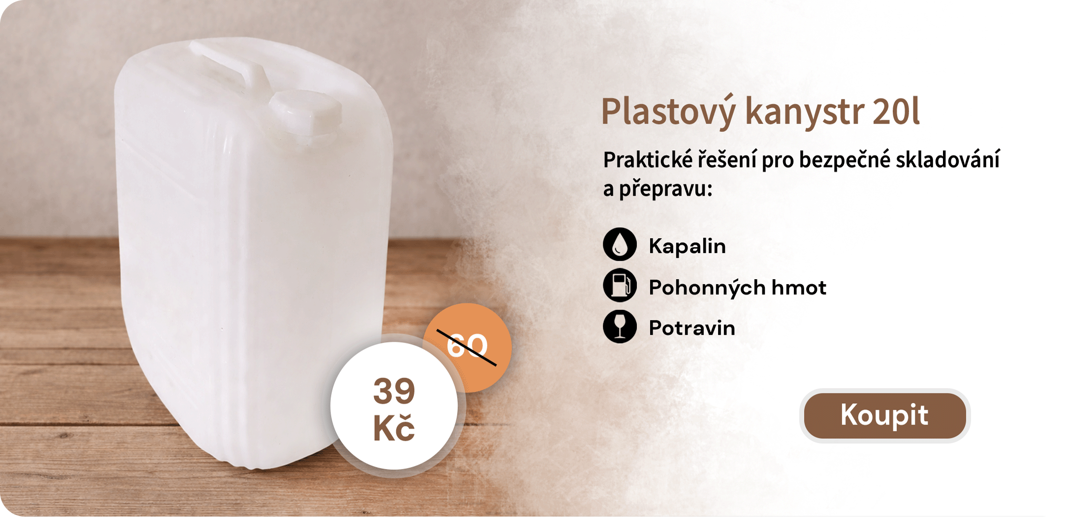 Plastový kanystr 20l s akční cenou 39 Kč