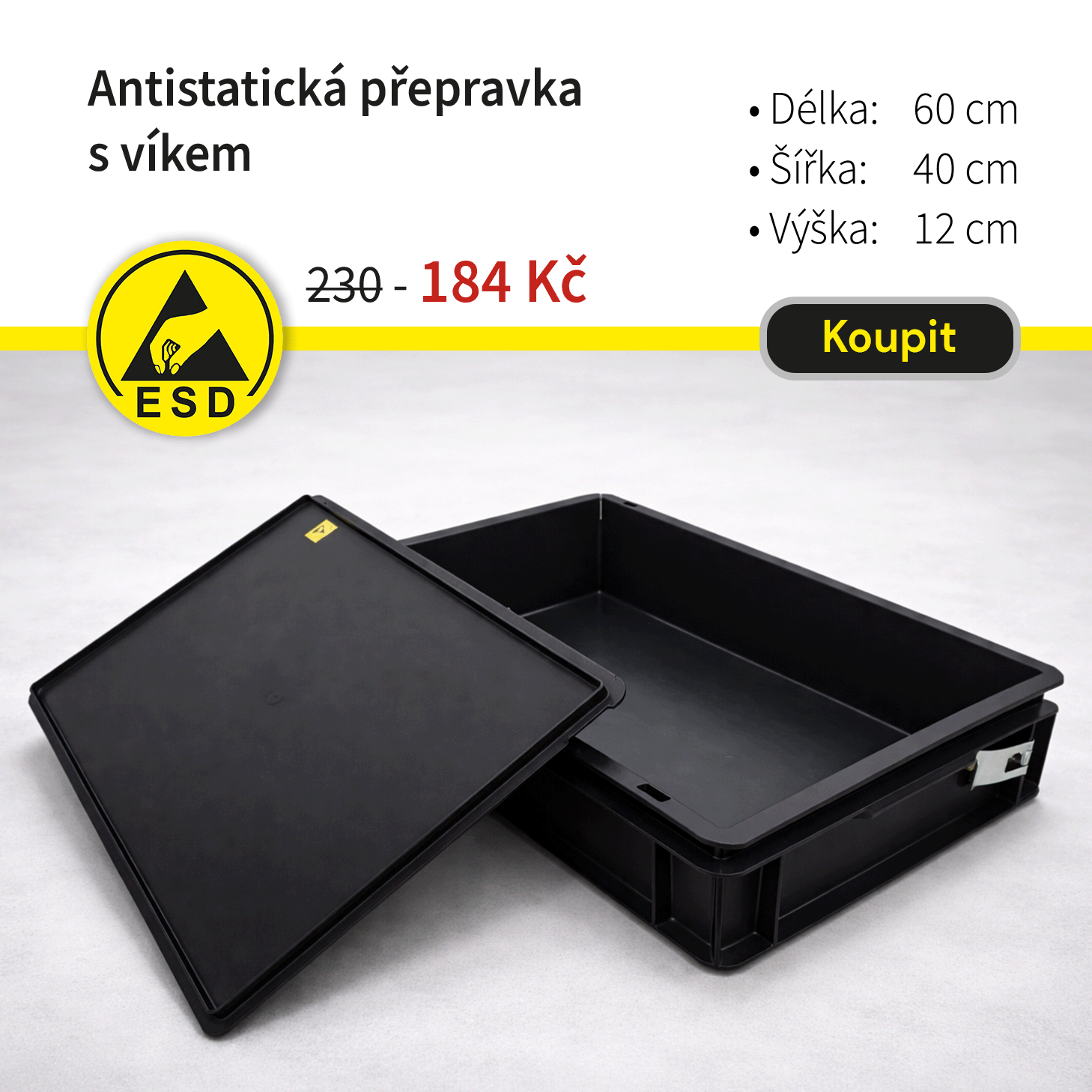Antistatická přepravka s víkem za cenu 184 Kč, akce