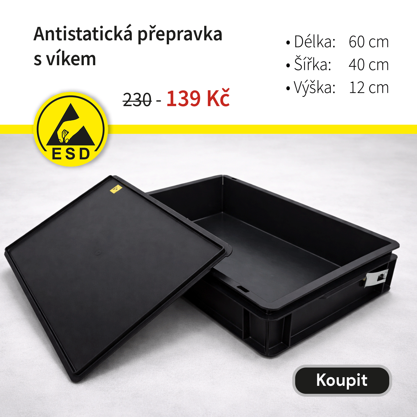 Přepravka RAKO s víkem 60 x 40 cm, antistatická s akční cenou 139 Kč