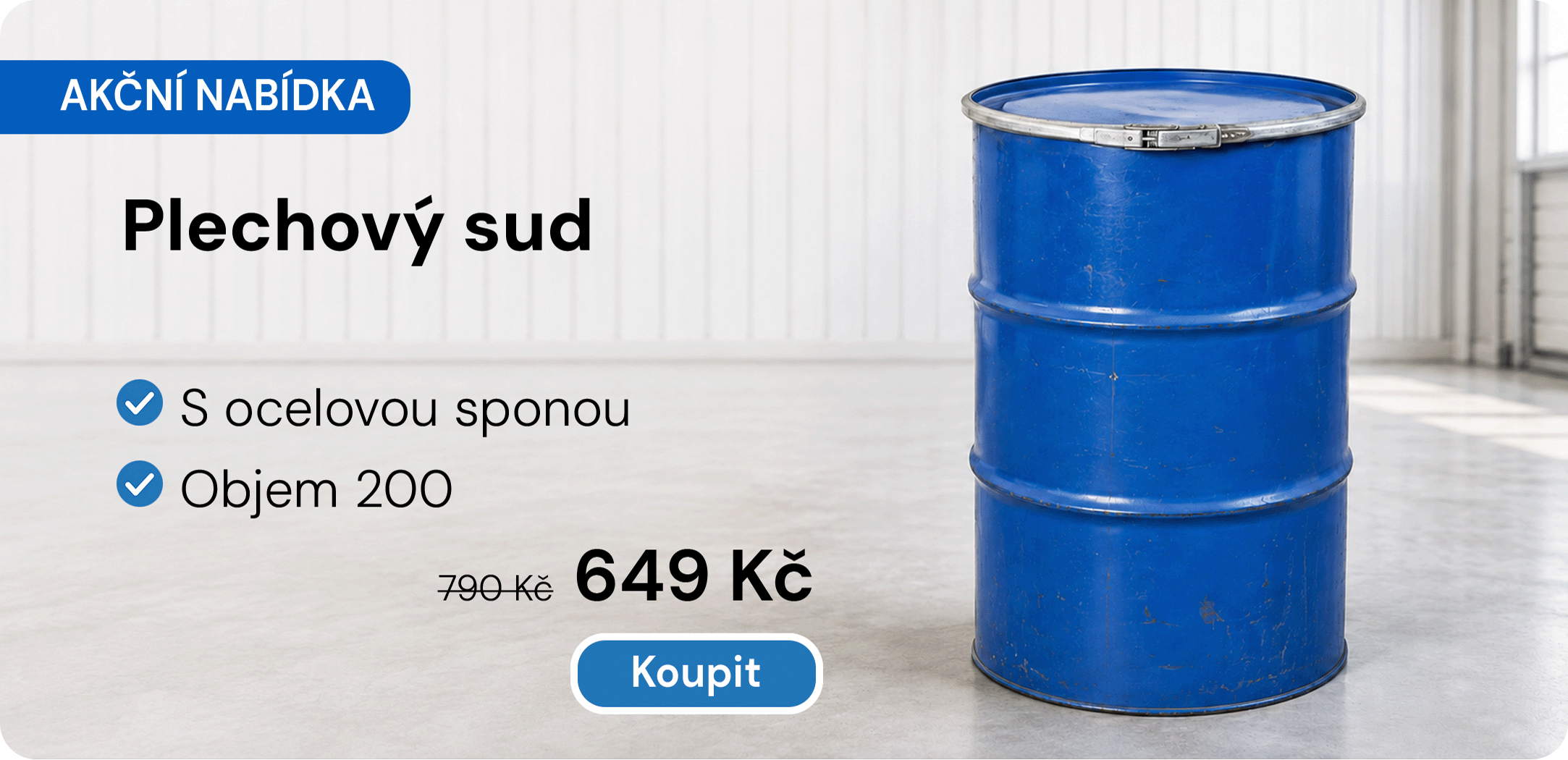 Plechový sud 200 l modrý, se sponou, AKČNÍ CENA 650 KČ