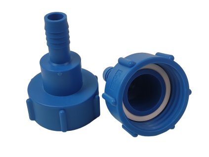 Adaptér k IBC S60x6 – plastová redukce s hadicovým nástavcem 3/4″.