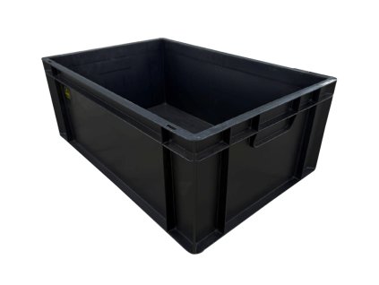 Antistatická přepravka 4622 z PP-ESD, 60×40 cm, s výztužnými žebry pro stohování.