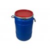 Plastový sud 100 l se sponovým uzávěrem, polohovatelnými madly a plastovým víkem.