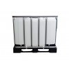 IBC kontejner 600 l s HDPE nádrží na plastové paletě, plnění DN 140, výpust DN 80.