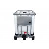 IBC kontejner 600 l s HDPE nádrží na plastové paletě, plnění DN 140, výpust DN 80.