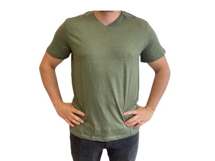 Tričko s véčkovým výstřihem - khaki (Velikost L)