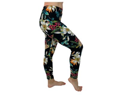 33833 novinka damske dlouhe leginy se vzorem bile kvety