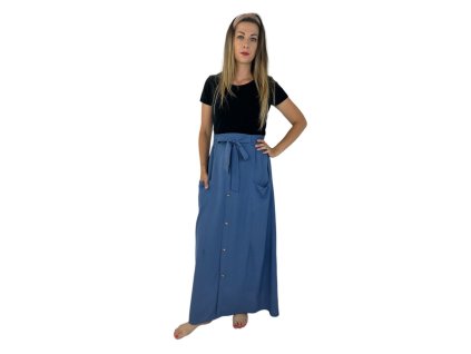 33620 lezerni sukne s knoflicky a kapsami modra